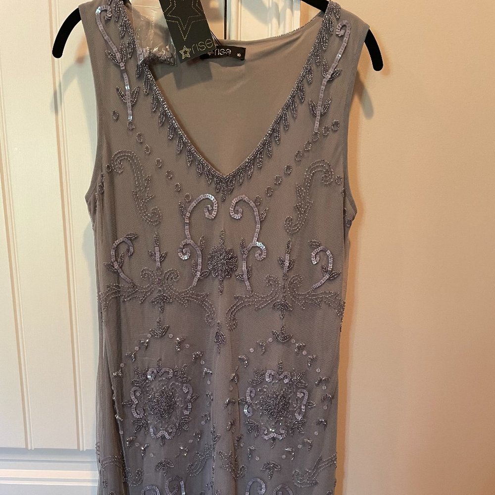 Grey Beaded NWT Overlay Dress